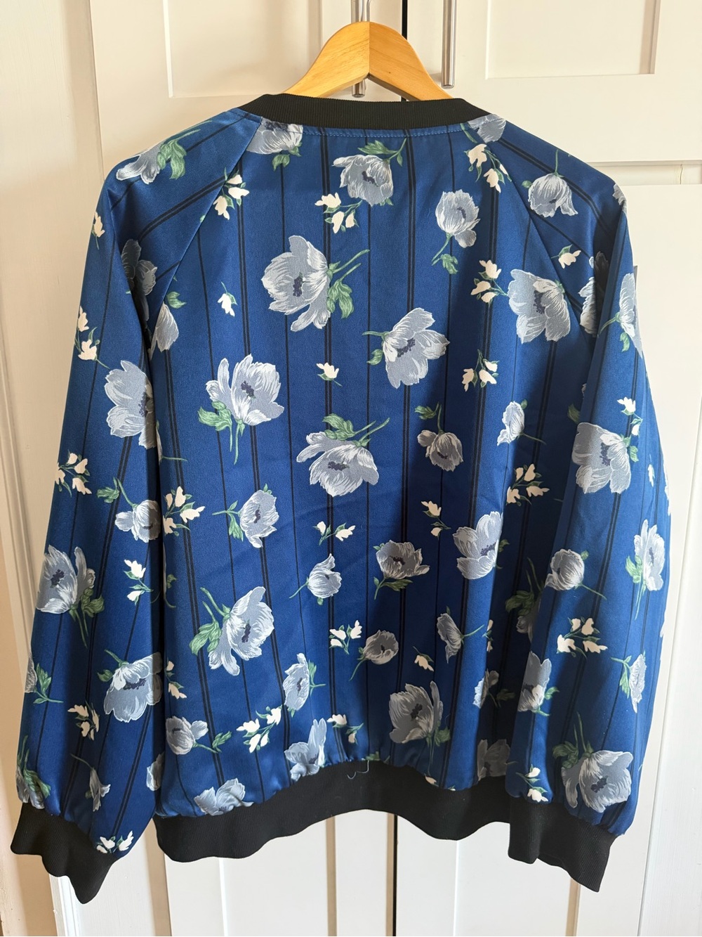 Honey Belle Blue Floral Bomber Jacket with Black Trim